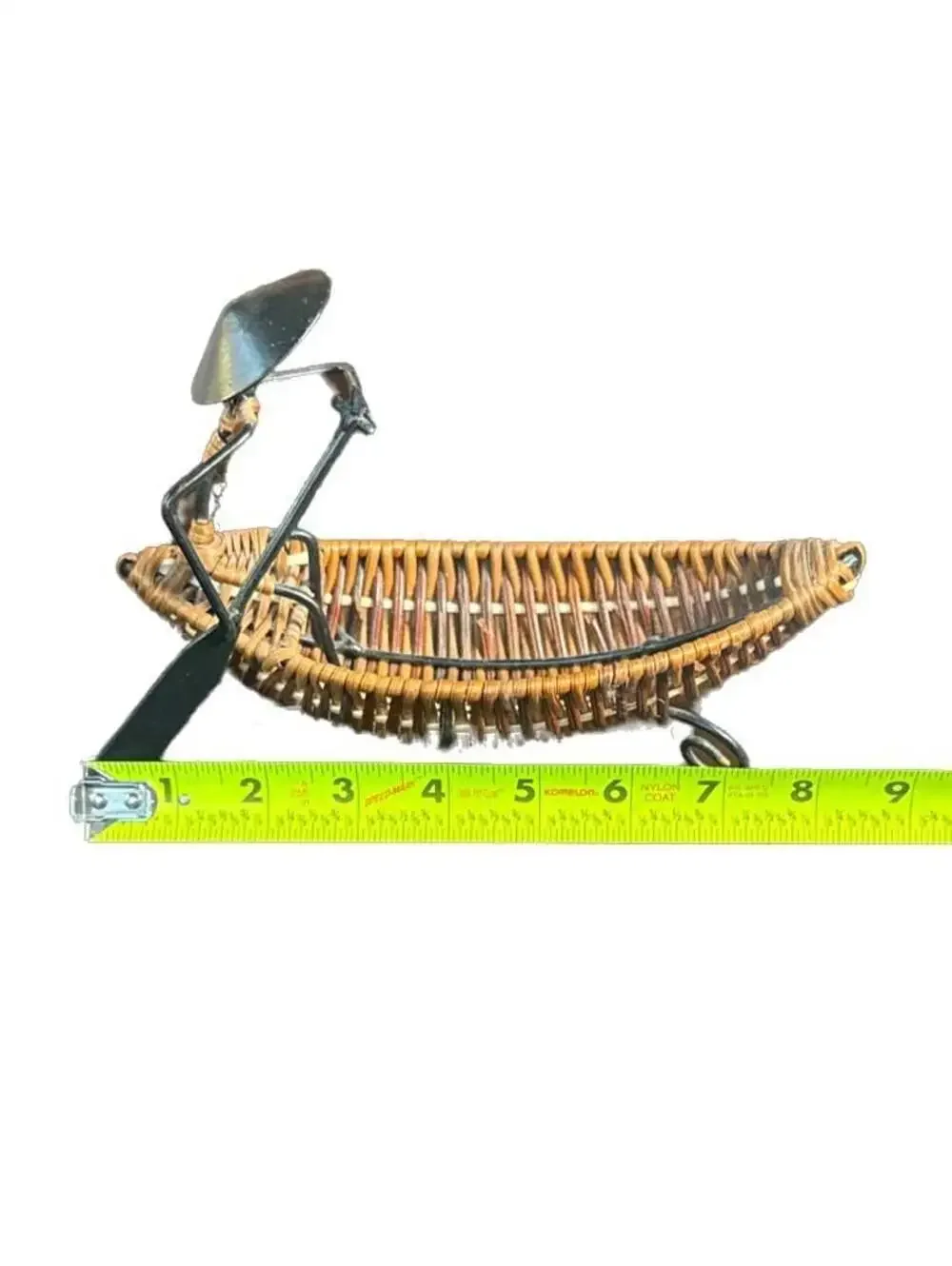 Vintage Asian Style Woven Wicker and Metal Gondola Boat Sculpture Fruit Basket